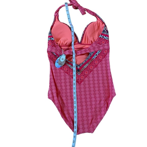 NWT Prana | Lahari Carmine Pink Marrakesh Print Halter One Piece Swimsuit Large - Picture 14 of 16